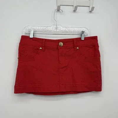 Baby Phat Micro Mini Skirt Red Beaded Gold Size 9 Junior Y2k Cotton - Image 1 of 4