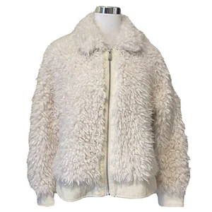 New BCBGeneration Faux Fur Jacket Coat Womens XL Outerwear Full Zip Ivory White - Picture 1 of 9