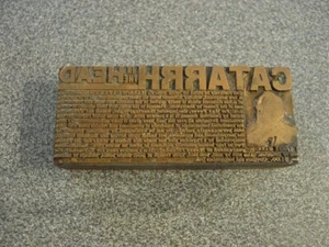 Antique Dr P. Halls Catarrh In the Head Brass Newspaper Print Block Advertisemet - Picture 1 of 3