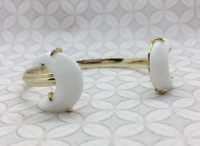 Kendra Scott Carson Cuff Bangle Bracelet Gold Tone White Crescent Half Moon - Image 1 of 4