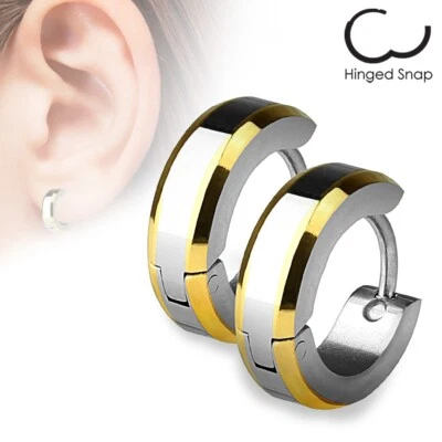 Surgical Steel Beveled Huggie Cuff Earrings Silver Black Blue Rose Gold Plated - Image 1 of 4