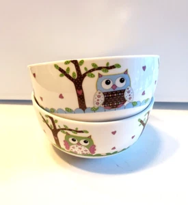 Toro Collection Keramik Eule Kind Schalen blau rosa 2er Set Müsli Eis - Bild 1 von 10
