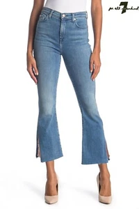 7 FOR ALL MANKIND NWT $250 HIGH WAIST SLIM KICK SEQUIN FLARE CROP BEUS JEAN. 27 - Picture 1 of 12