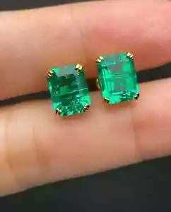 2Ct Emerald Cut Lab Created Green Emerald Stud Earring 14k Yellow Gold Plated - Picture 1 of 2