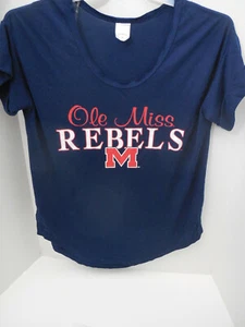 New Ladies Women's Ole Miss Rebels Short Sleeved Soft T-Shirt Blue Size Medium - Picture 1 of 2