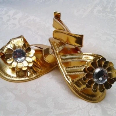 Little Me Baby Girl Sandals Size 3 Infant Gold Straps Flower Rhinestone NEW - Image 1 of 4