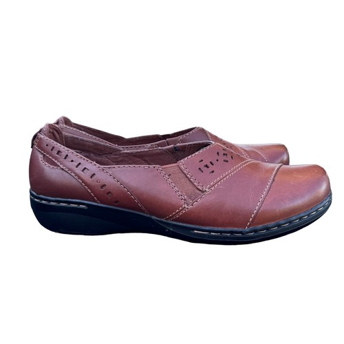 Mocassino Clarks Evianna Fig scarpa piatta slip on pelle cognac marrone donna taglia 8 5 W