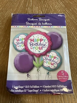 Anagrama FELIZ CUMPLEAÑOS A TI Flor Lámina Globo Ramo 5 Globos Forma XL Foto 1 de 2