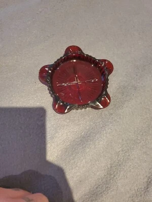 Vintage Ashtray Ruby Red Glass Fancy Design - Image 1 of 4