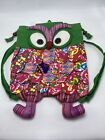 Handmade Boho Owl Patchwork Multi-Color Back Pack Cotton 14" X 10.5" Cinch