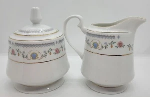 Tivoli Sugar Bowl w/Lid & Creamer #8305 China Pink Flowers Blue Sea Shells - Picture 1 of 8