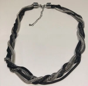 4 Strand Snake/Curb Link 55cm Twisted Chain Silver Grey Black Extendable VGC - Picture 1 of 4