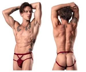 Male Power 394-289 Lucifer Strappy Jock Color Burgundy - Picture 1 of 8