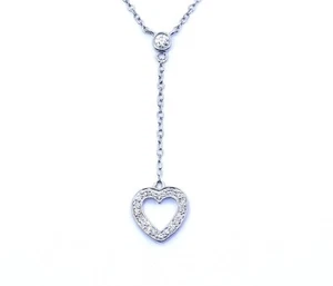 Tiffany & Co Diamond Platinum LARIAT HEART Dangle Drop Charm Pendant 16 Necklace - Picture 1 of 8