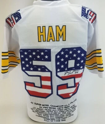 Jack Ham HOF 88 Autographed Signed Pittsburgh Steelers USA Flag Jersey JSA - Image 1 of 4
