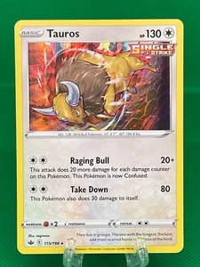Juego de cartas coleccionables Pokémon Tauros espada y escudo reinado escalofriante 115/198 holograma raro inglés casi nuevo - Imagen 1 de 2