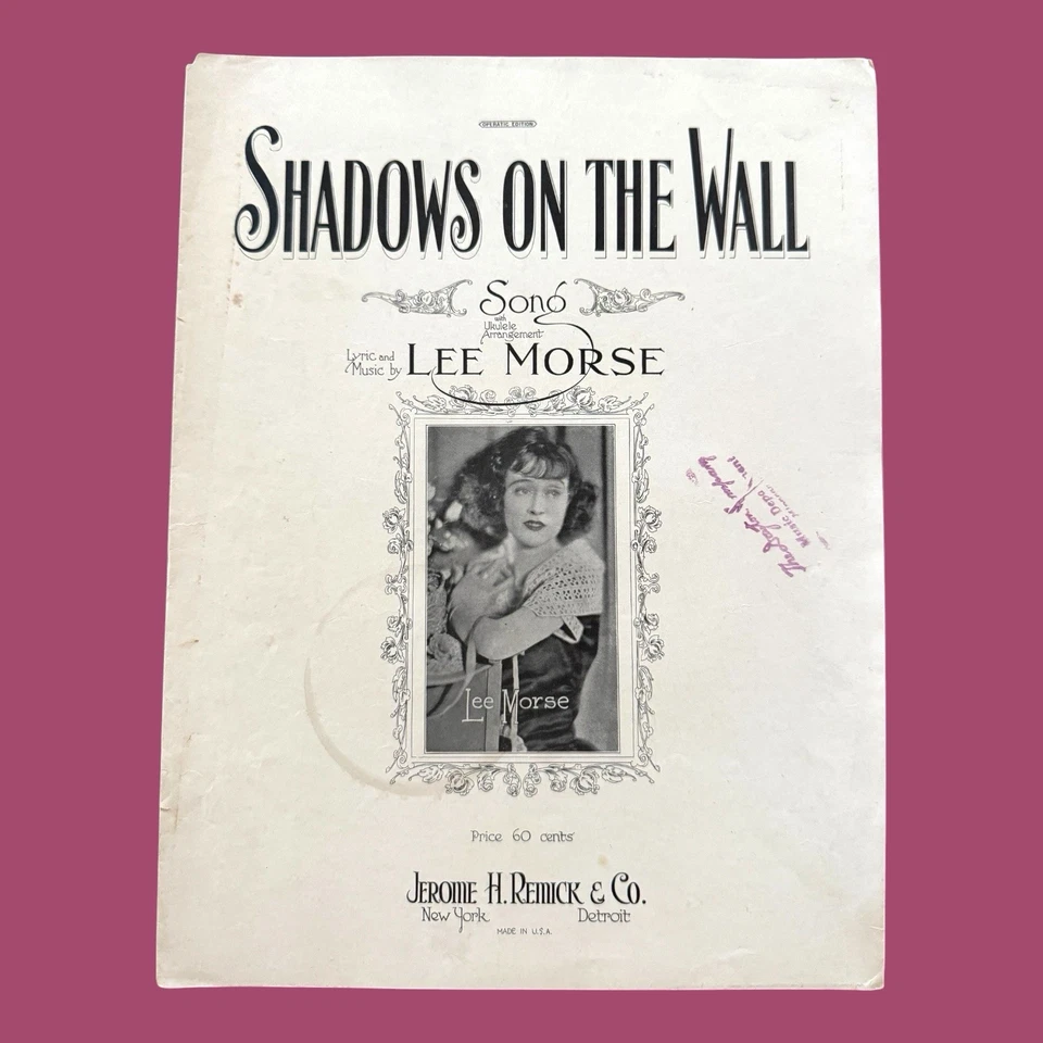Partituras Lee Morse Female Jazz Legend 1925 Shadows On The Wall Remick Foto 1 de 4