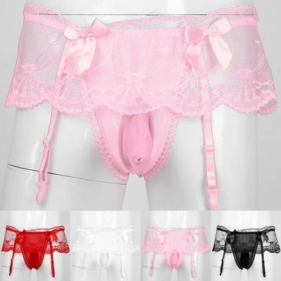 US Hommes Dentelle String Porte-Jarretelles String Slip Lingerie Slip Culotte - Photo 1/4