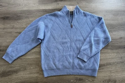 Suéter Talbots Para Hombres Azul Acanalado 2 Capas 100% CACHEMIRA 1/4 Cremallera Diamante Acanalado L 🔥 Foto 1 de 4