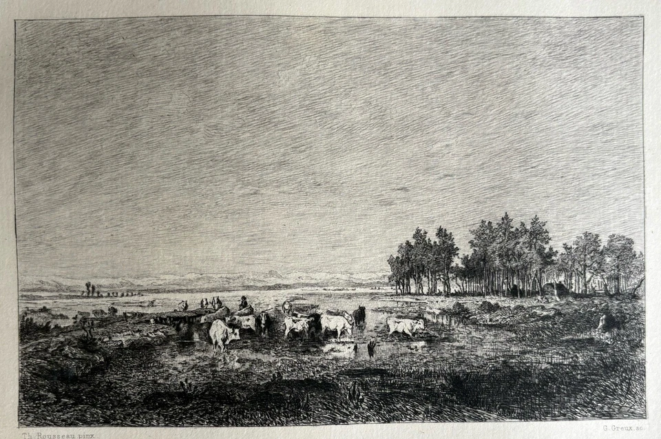Théodore Rousseau Gravure Eau Forte Etching Paysage Le Marais Dans Les Landes - Photo 1/4