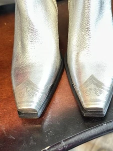 Free People Brayden Silver Leather Pewter Etched Metal Tip Western Boots NEW 8 - Picture 1 of 4