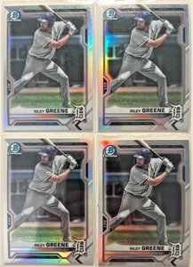 (4x) Lote de tarjetas de novato Riley Greene 2021 Bowman cromadas RARO REFRACTOR (CR) #1 - Imagen 1 de 1