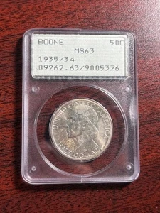 1935/34 Boone Commemorative Half Dollar PCGS OGH MS63 Old Green Holder - Picture 1 of 12