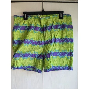 1990s Badge Men's Multicolored Nylon Spiral Elastic Waist Swim Trunks Size L - Picture 1 of 4