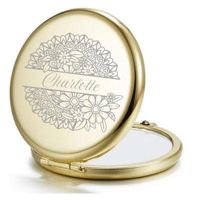 Holiday Compact Mirror -Cute Personalized Mandala Flower Design Christmas Gift - Image 1 of 4