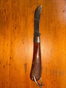 Kabar Union Cut Co. Olean, NY Folding Hunting Knife Single Blade Wooden Handel - Picture 1 of 9