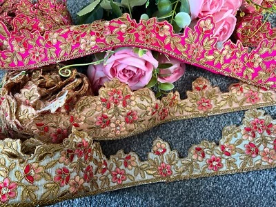 1m 8cm-4cm Wide Assorted Gold Indian Scalloped Flower Embroidery Trim Ribbon — 第 1/4 张图片