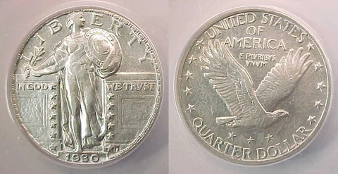 1930 P Standing Liberty Quarter ANACS Certified AU 55 Details Cover