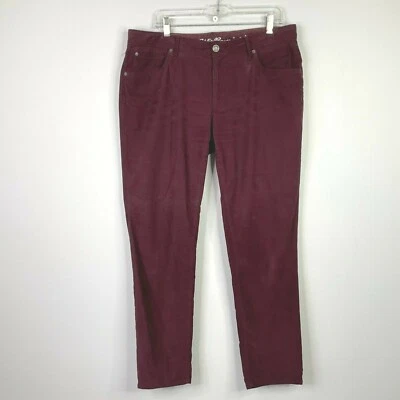 Calça Eddie Bauer Feminina Veludo Tamanho 12 Namorado Slim Fit Cintura Média Borgonha - Imagem 1 de 4
