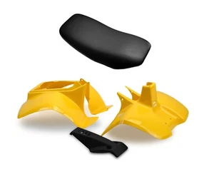 Plastics Set & Seat For Suzuki LT50 Yellow Front, Rear Fender, Black Nose Cone - Picture 1 of 3