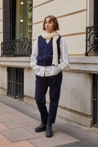 Uniqlo x Ines De La Fressange Pointelle Vest size small navy poly wool knit - Picture 1 of 9