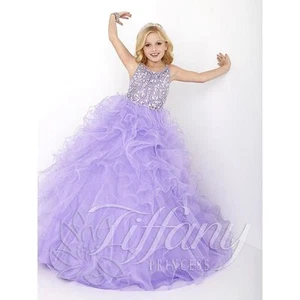 Purple Organza Beaded Communion Princess Flower Girl Ball Gown Pageant Dresses - Picture 1 of 7