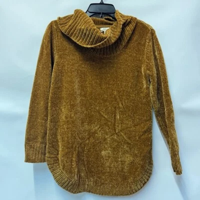 Suéter Style & Co feminino XS cominho temperado amarelo gola capuz chenille novo com etiquetas DC45 - Imagem 1 de 4