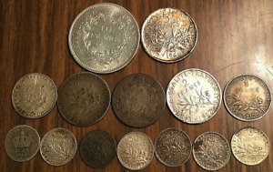 INTERESTING LOT OF 14 FRANCE SILVER COINS