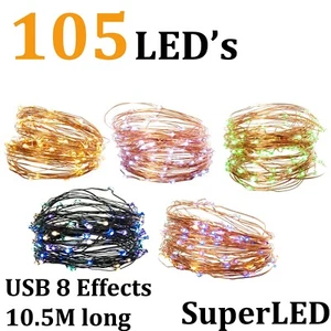 105 LED String Lights 10.5M USB Plug In Copper or Black Wire Party Fairy Lights - Picture 1 of 21