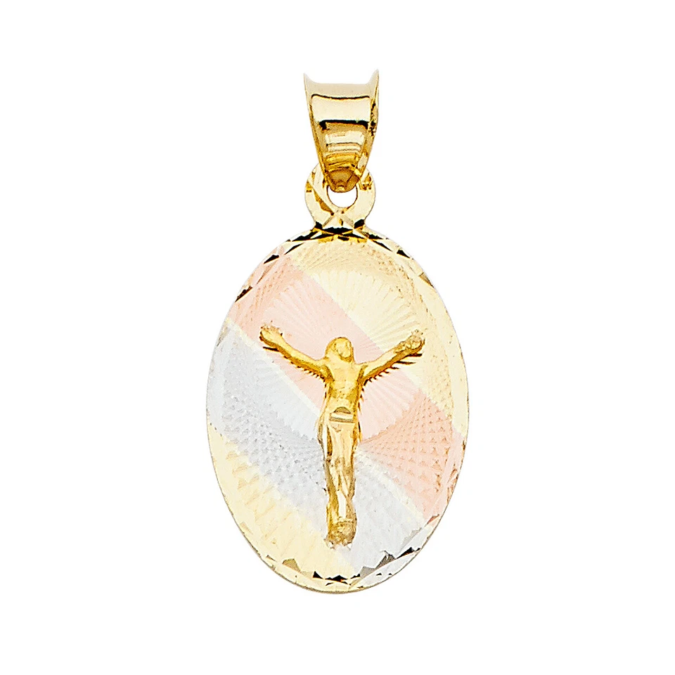 14K Tri Color Gold diamond cut Jesus Stamp Religious Pendant For Necklace  - Image 1 of 4