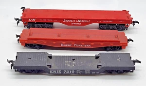 Three (3) HO Scale Flat Cars, Marx Erie 7210, Bachmann L&N 24562, Tyco Great N. - Picture 1 of 19