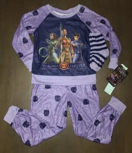 NEW GIRLS MARVEL BLACK PANTHER WAKANDA FOREVER PAJAMA SET W/ SOCKS SIZE S 6/6X - Picture 1 of 1