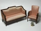 Vintage Puppenhaus Miniatur Salon/Wohnzimmer Sofa Set mit Sessel 1:12