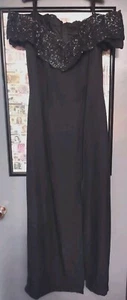 Vintage Dave & Johnny Black Dress Size 15/16 Laura Ryner Sequin Beaded Long - Picture 1 of 15
