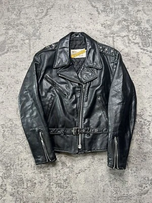 Vtg 80s 90s Schott Perfecto 116W Motorcycle Jacket Three 3 Star Leather USA 14 - Image 1 of 4