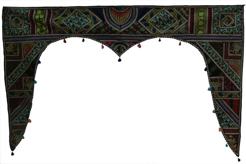 Multi colored embroidered door toran window topper huge patchwork gate valance Cover