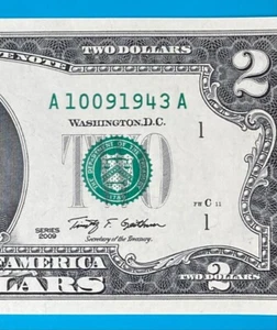 October 9, 1943 / 10 September 1943 : A 10091943 A BIRTHDAY $2 Two Dollar Bill - Picture 1 of 3
