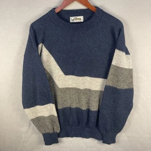 Alpaka Pullover Herren mittelblau gestreift weich warm Made in Peru - Bild 1 von 7