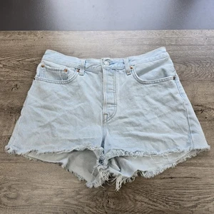 Levis Wedgie Shorts Button Fly High Rise Raw Hem Womens Size 30 Light Wash Blue - Picture 1 of 10