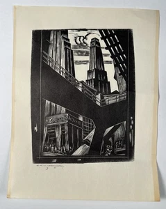 Earl Marshawn Washington Art Deco Stadtbild Blockdruck geschmiedet 1931 Signatur - Bild 1 von 17